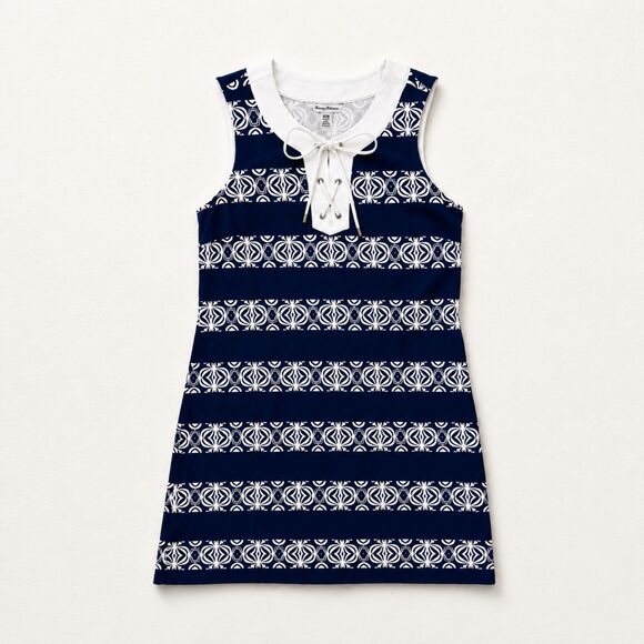 Tommy Bahama Dresses & Skirts - Tommy Bahama Sleeveless Pima Cotton Lace-Up Shift Dress Blue White Print Medium